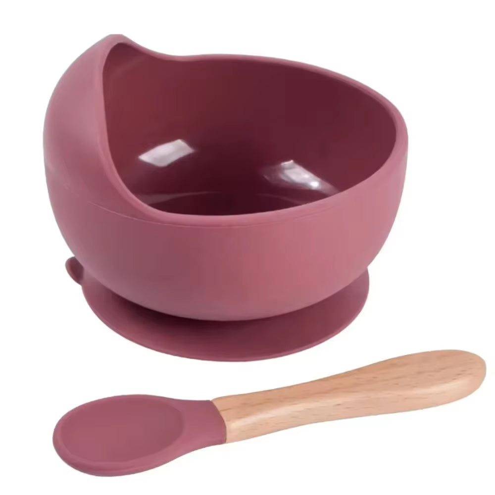 High Quality Spill-Proof Silicone Feeding Bowl Baby Dishes Kid Dinner Spoon Food Grade Silicone Baby Silicone Tableware