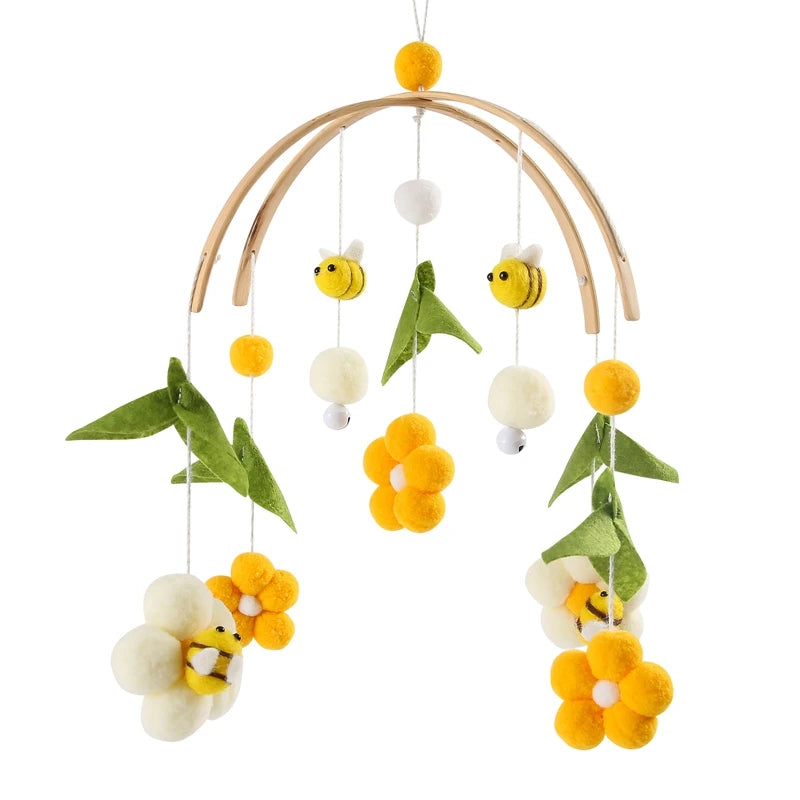 Baby Bed Bell Wood Mobile Toddler Rattles Toys Crib Bell Rattles Boho Style Kids Musical Toys 0-12 Months for Baby Newborn Gifts