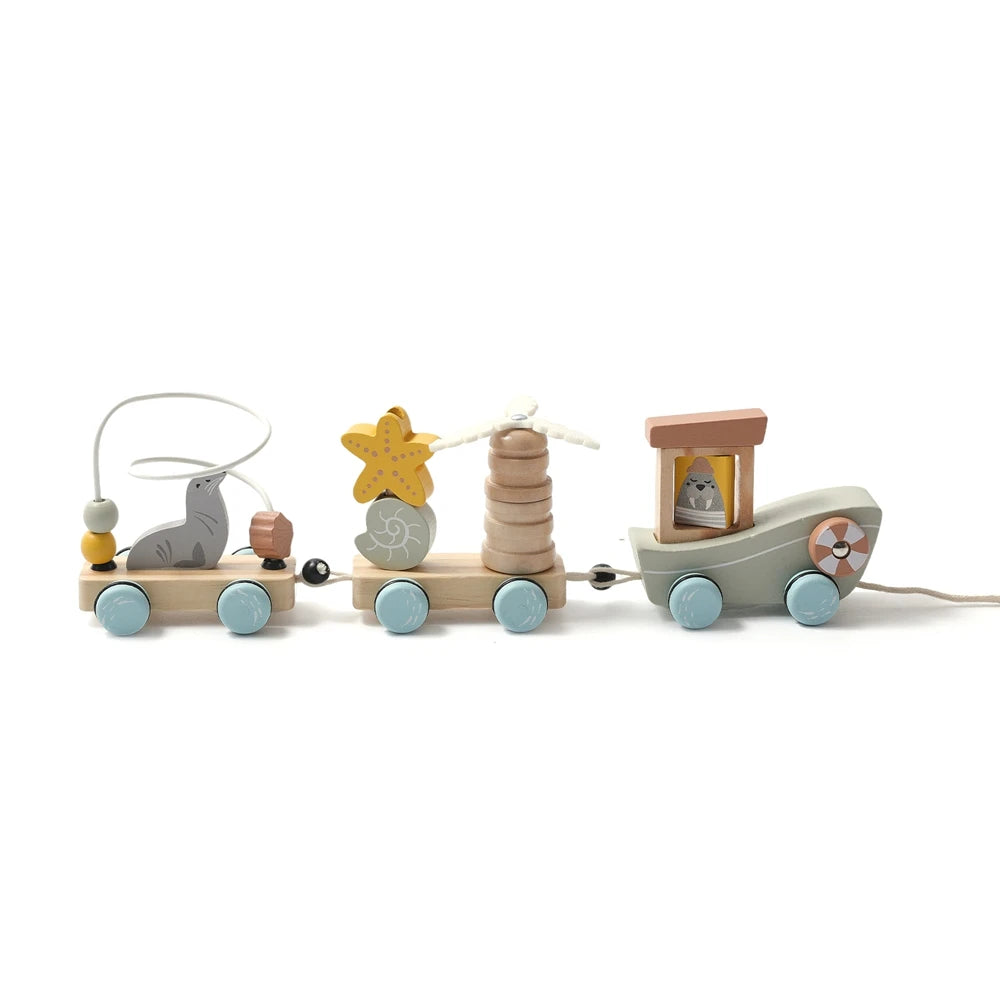 Wooden Train Birthday Toy Montessori Toys Baby Educational Toys Wooden Trolley Baby Learning Toys Number of Wood Baby'S Toys