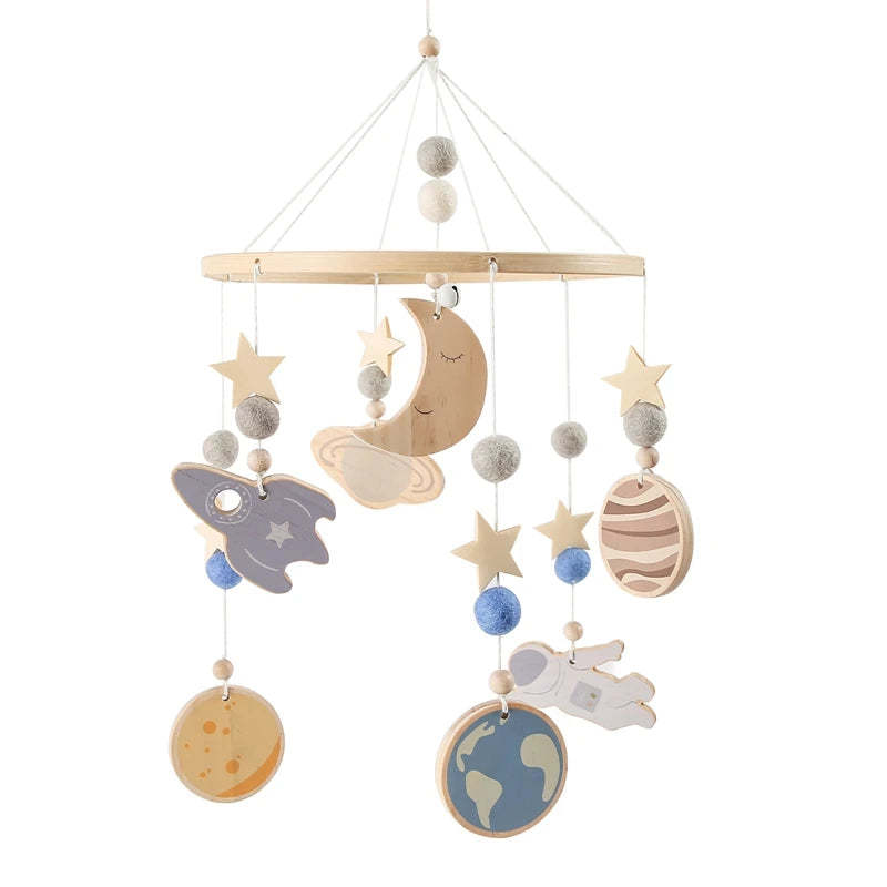 Baby Bed Bell Wood Mobile Toddler Rattles Toys Crib Bell Rattles Boho Style Kids Musical Toys 0-12 Months for Baby Newborn Gifts