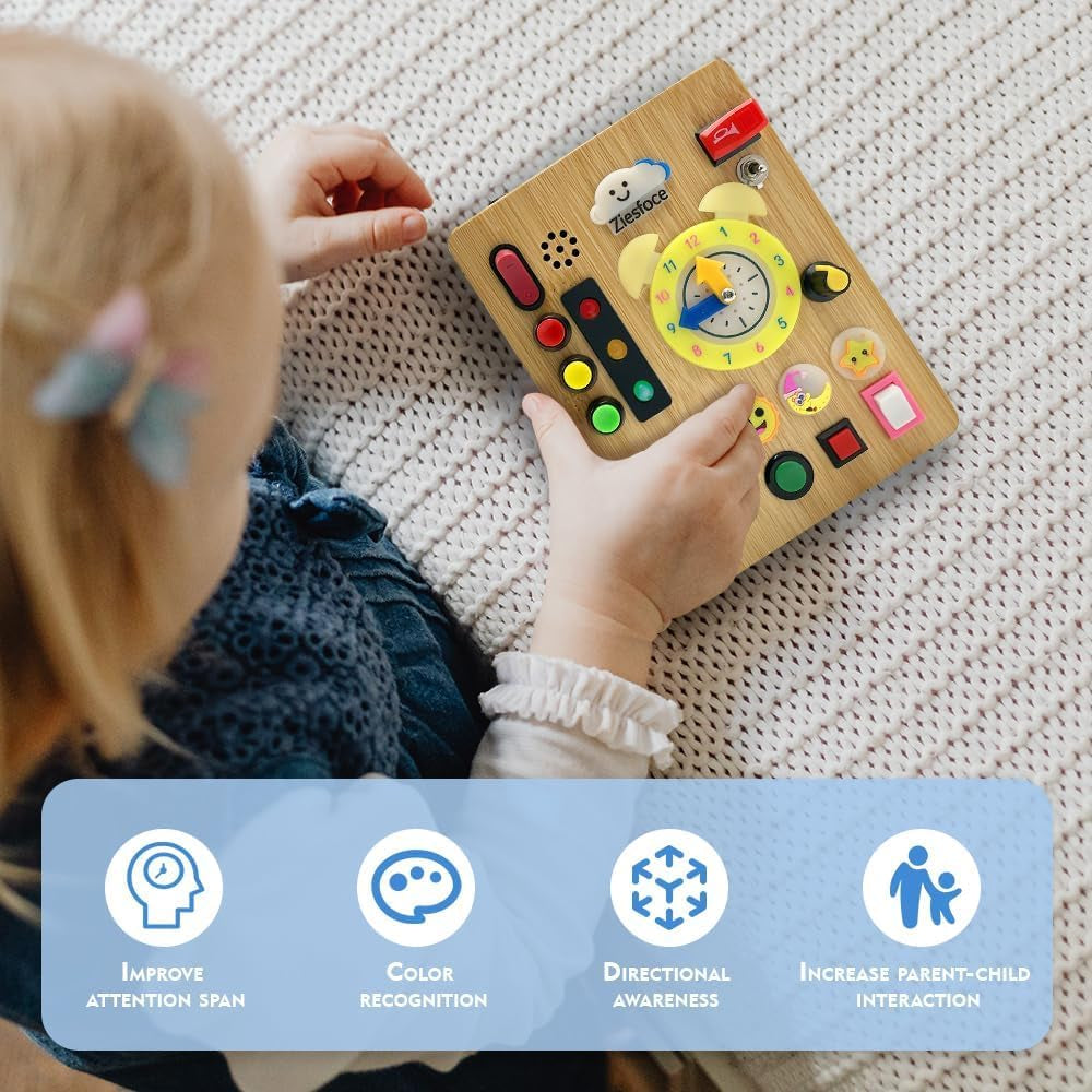 Montessori Toddler Busy Board, Wooden Rechargeable Sensory Board Educational Toy