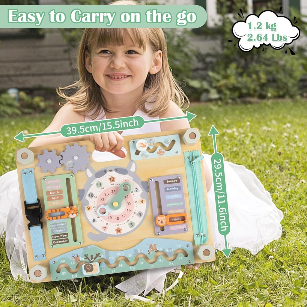Double Sided Montessori Busy Board for Toddlers Wooden Sensory Toy Toddler Baby