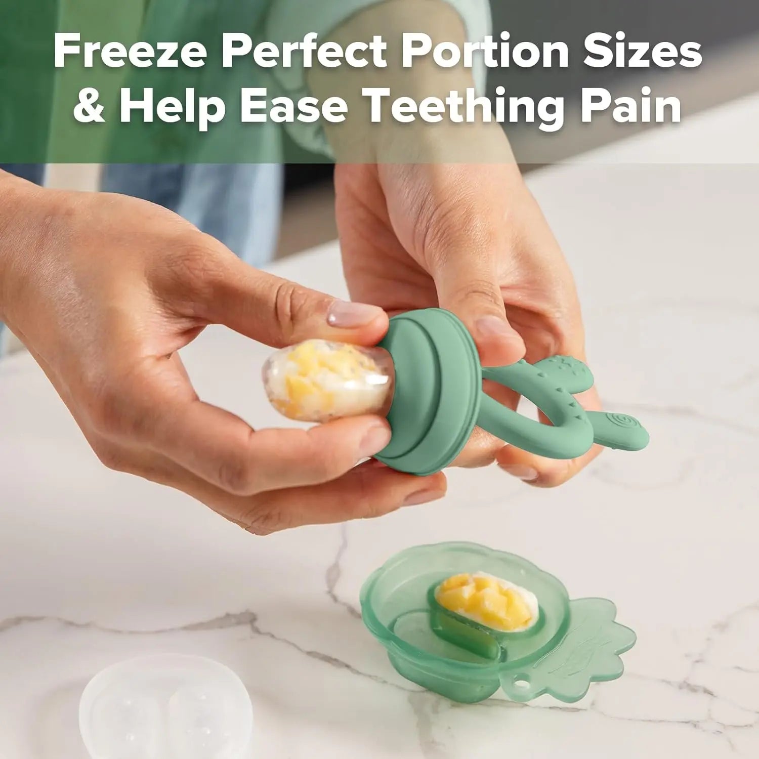 Haakaa Baby Fruit Food Feeder & Mini Freezer Nibble Tray Combo, 4 Month+ (Pea Green)