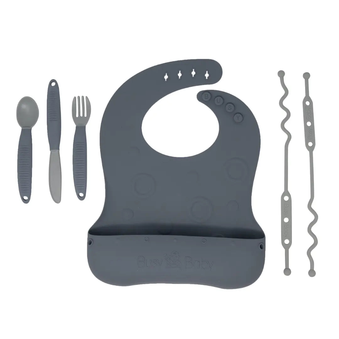 Travel Tether Bib and Utensils Set