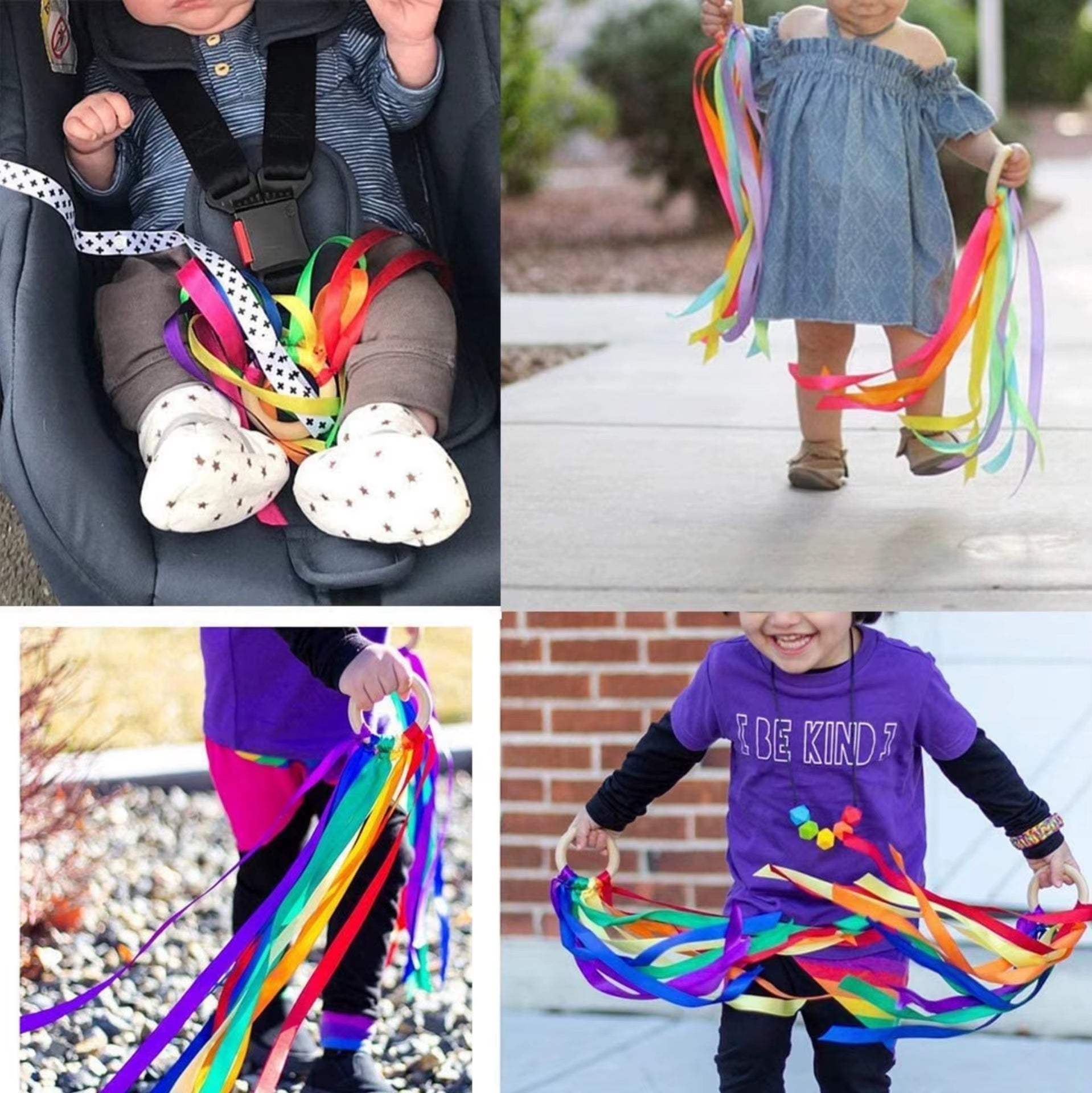 Montessori Ribbon Ring Hand Kite - Sensory Colour Recognition Toy