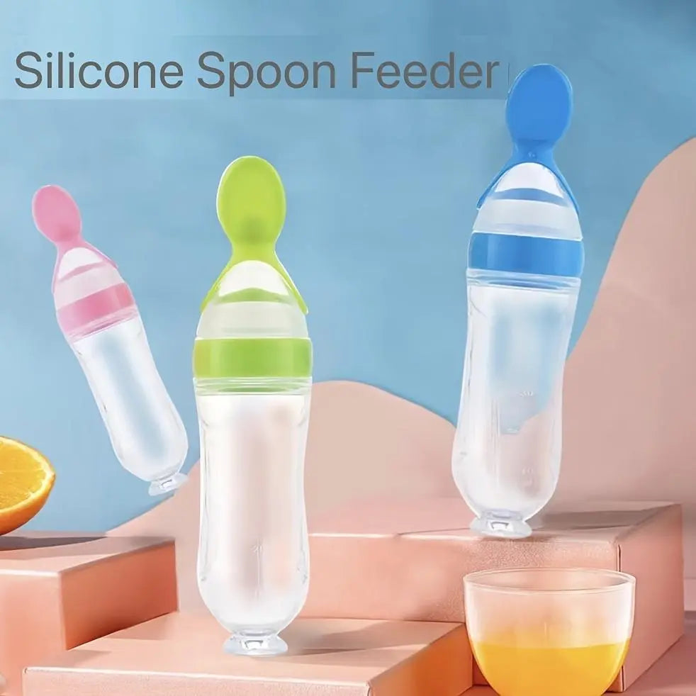 Silicone Baby Food Squeeze Feeder and Feeding Bottle - Essential Utensils for Newborns and Infants