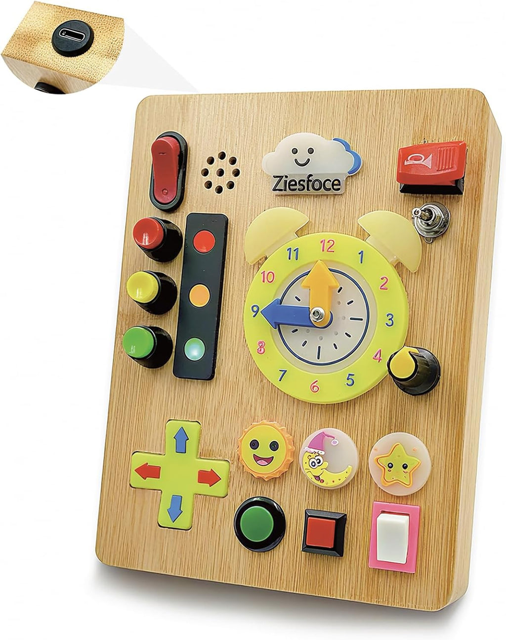 Montessori Toddler Busy Board, Wooden Rechargeable Sensory Board Educational Toy