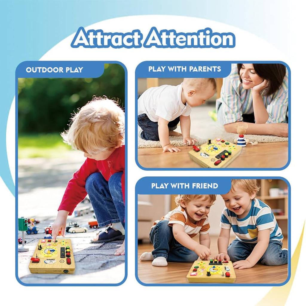 Montessori Toddler Busy Board, Wooden Rechargeable Sensory Board Educational Toy