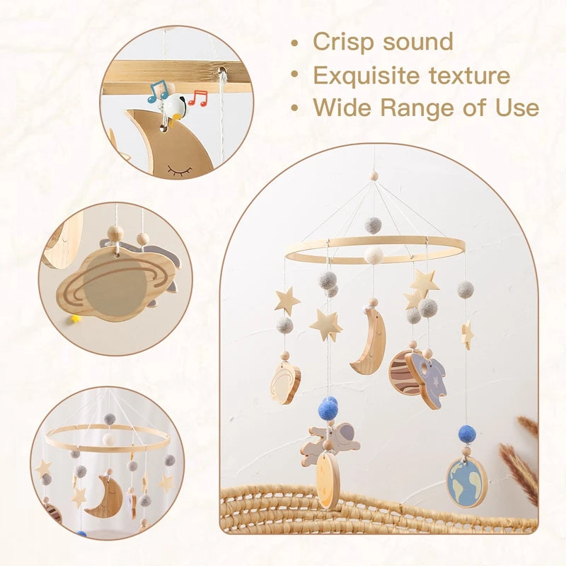 Baby Bed Bell Wood Mobile Toddler Rattles Toys Crib Bell Rattles Boho Style Kids Musical Toys 0-12 Months for Baby Newborn Gifts