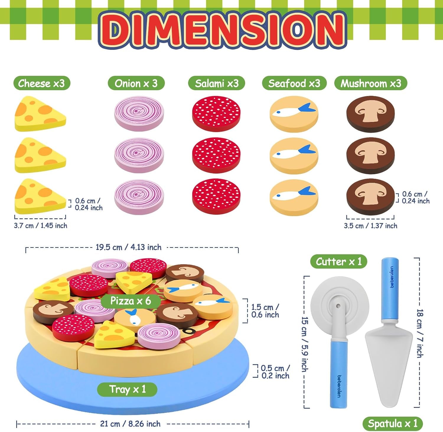 Wooden Pizza Toy Cutting Play Food Set Pretend Play | Kitchen Accessories Wood Cooking Toys for 3 4 5 Year Old Boys Girls