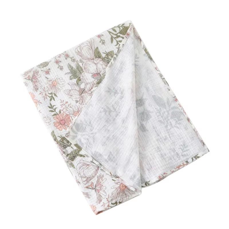 Cotton Swaddle Blanket Baby Blanket Floral Print Muslin Diaper Swaddle New Born Crinkle Fabric Stroller Cover