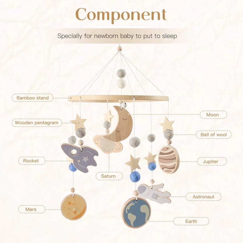 Baby Bed Bell Wood Mobile Toddler Rattles Toys Crib Bell Rattles Boho Style Kids Musical Toys 0-12 Months for Baby Newborn Gifts