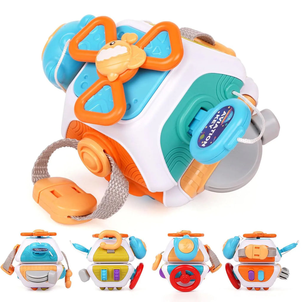 Baby Busy Board Cube 10-In-1 - Montessori Travel Activity Toy
