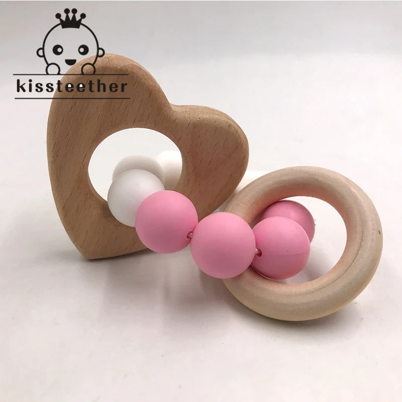 Kissteethe Wooden Baby Bracelet Animal Shaped Jewelry Teething for Organic Wood Silicone Beads Rattle Stroller Accessories Toys