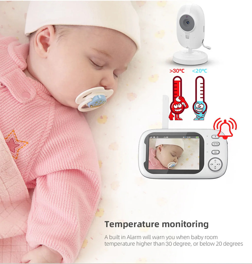 HTMCK 3.5 Inch Baby Monitor with Camera LCD Screen Wireless Electronic Babysitter 2-Way Audio Video Nanny Radio for Child Safety
