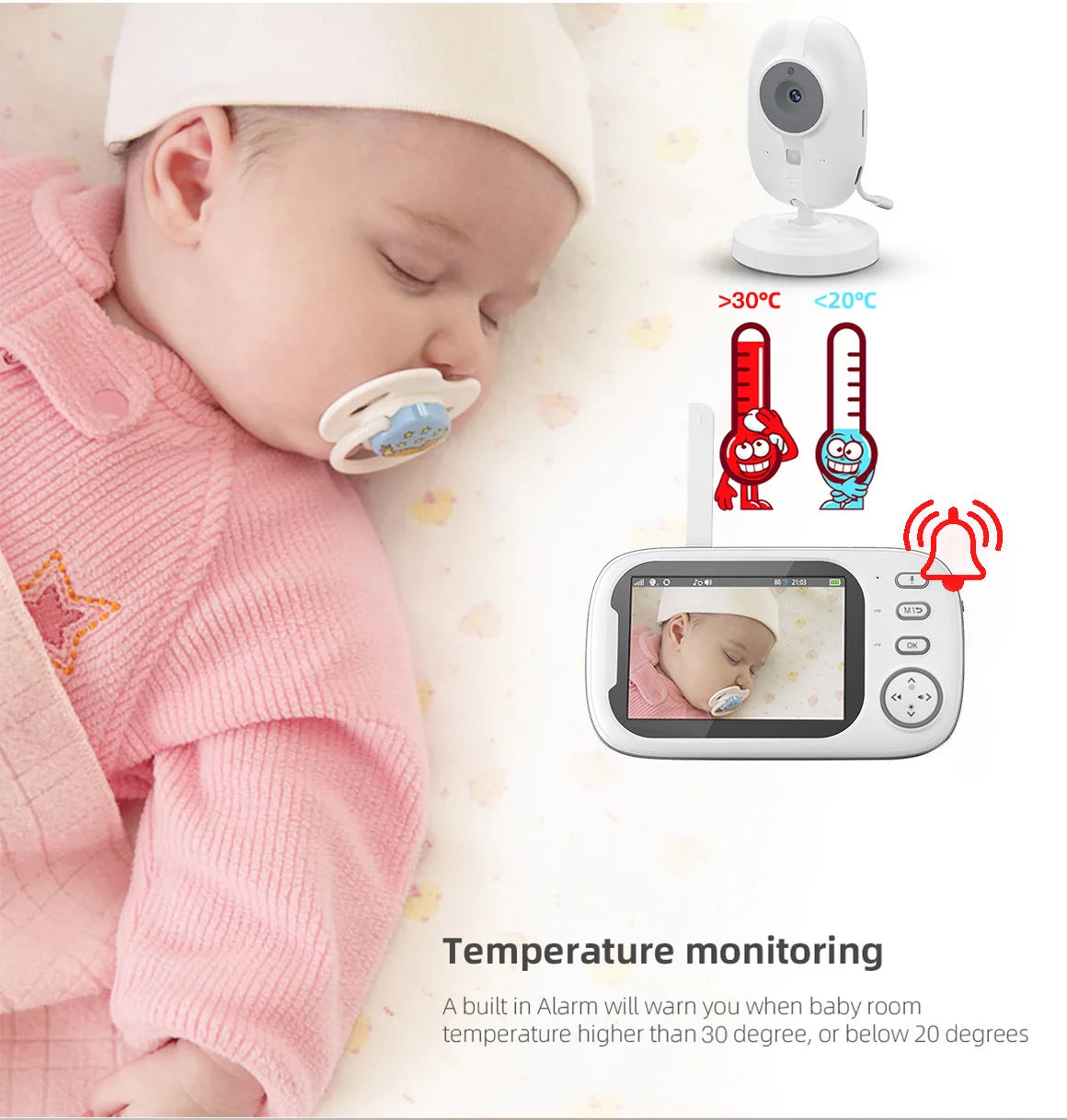 HTMCK 3.5 Inch Baby Monitor with Camera LCD Screen Wireless Electronic Babysitter 2-Way Audio Video Nanny Radio for Child Safety