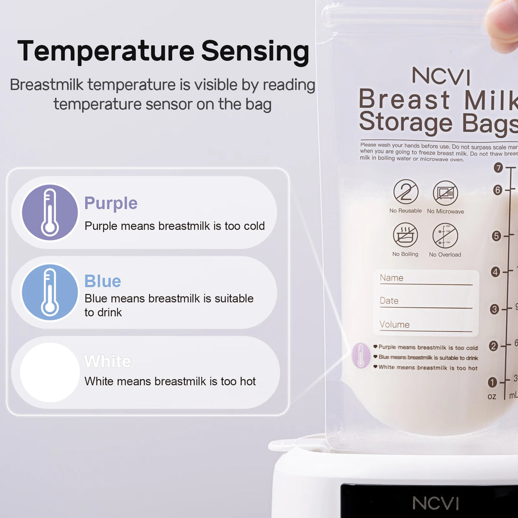 Breastmilk Storage Bags, 200Ml Milk Freezer Bags for Breastfeeding,Preservation Bag, Temp-Sensing,Doubled-Sealed,Bpa Free