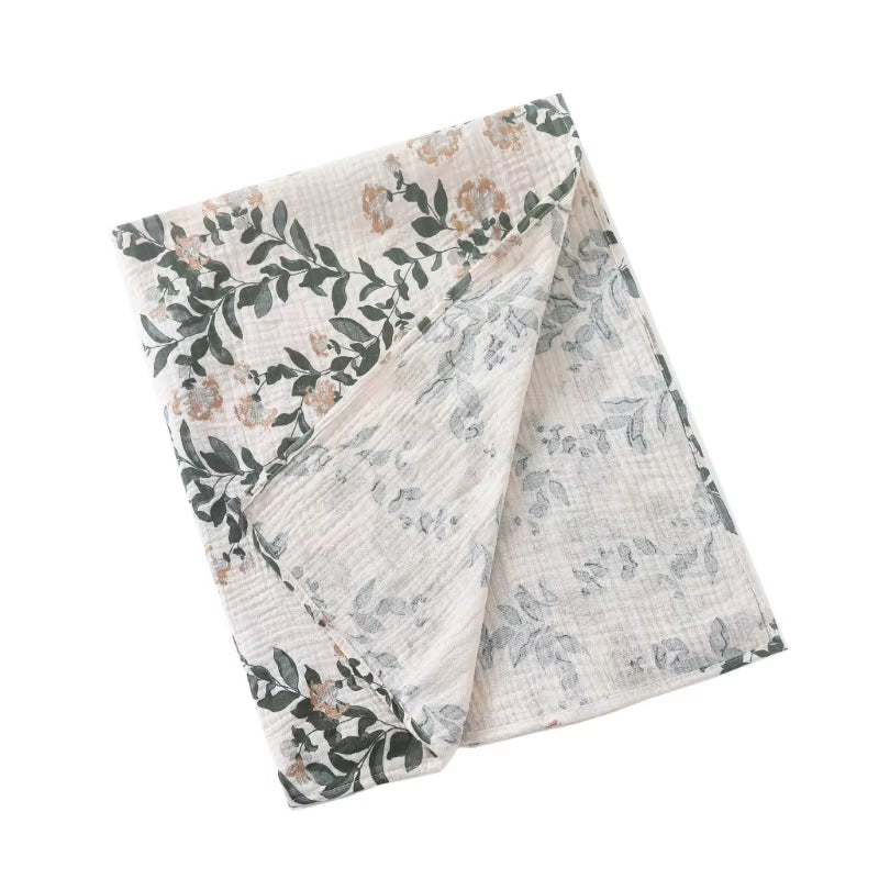 Cotton Swaddle Blanket Baby Blanket Floral Print Muslin Diaper Swaddle New Born Crinkle Fabric Stroller Cover