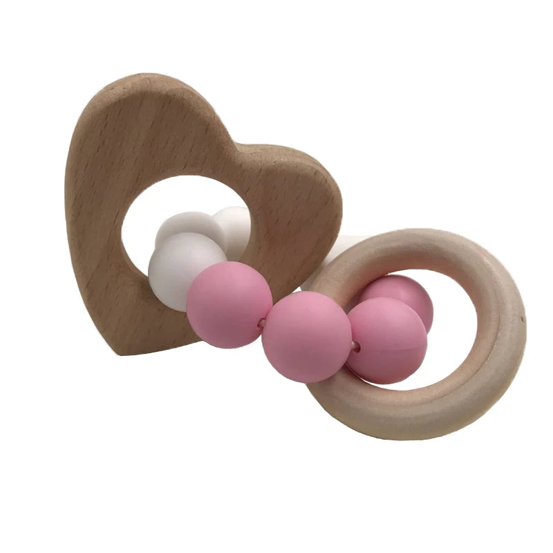 Kissteethe Wooden Baby Bracelet Animal Shaped Jewelry Teething for Organic Wood Silicone Beads Rattle Stroller Accessories Toys