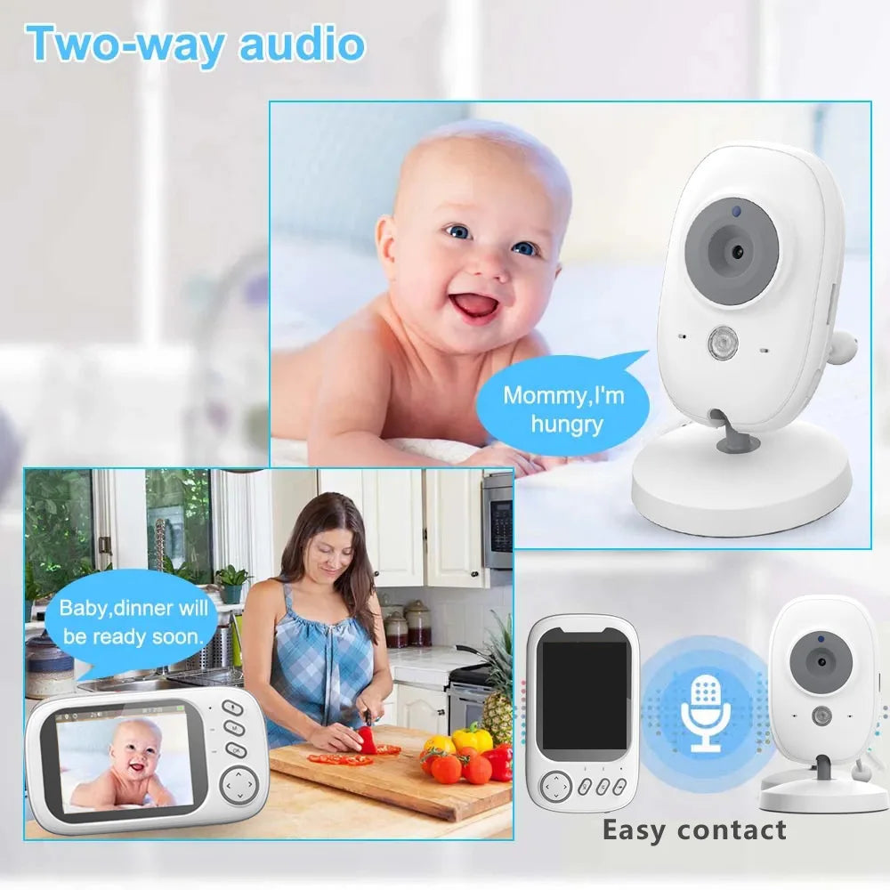 HTMCK 3.5 Inch Baby Monitor with Camera LCD Screen Wireless Electronic Babysitter 2-Way Audio Video Nanny Radio for Child Safety