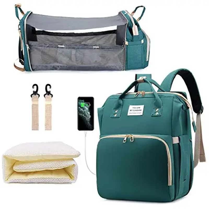 3-in-1 Diaper Bag Backpack with Portable Changing Bed