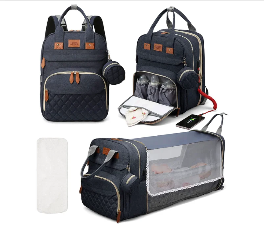 3-in-1 Diaper Bag Backpack with Portable Changing Bed