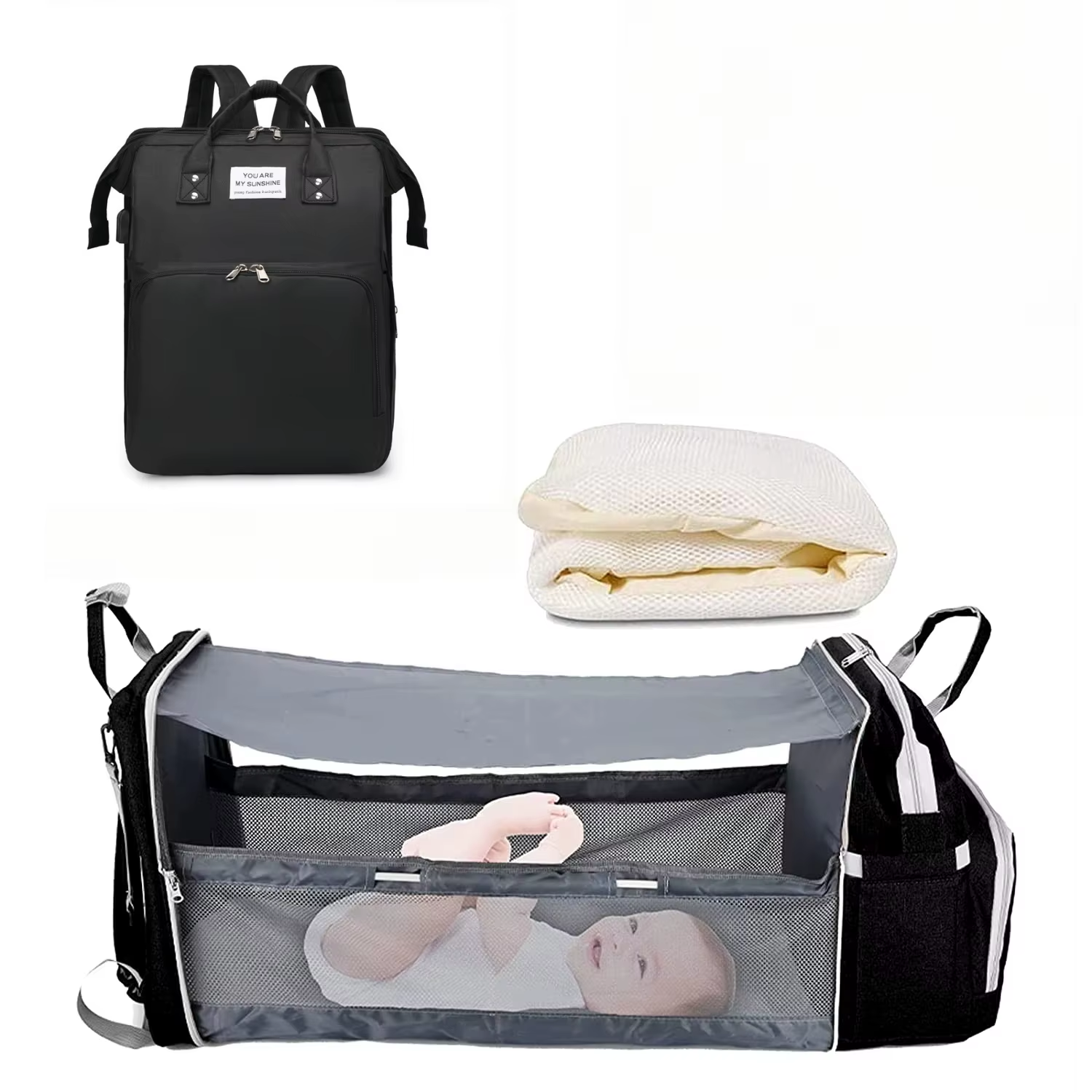 3-in-1 Diaper Bag Backpack with Portable Changing Bed