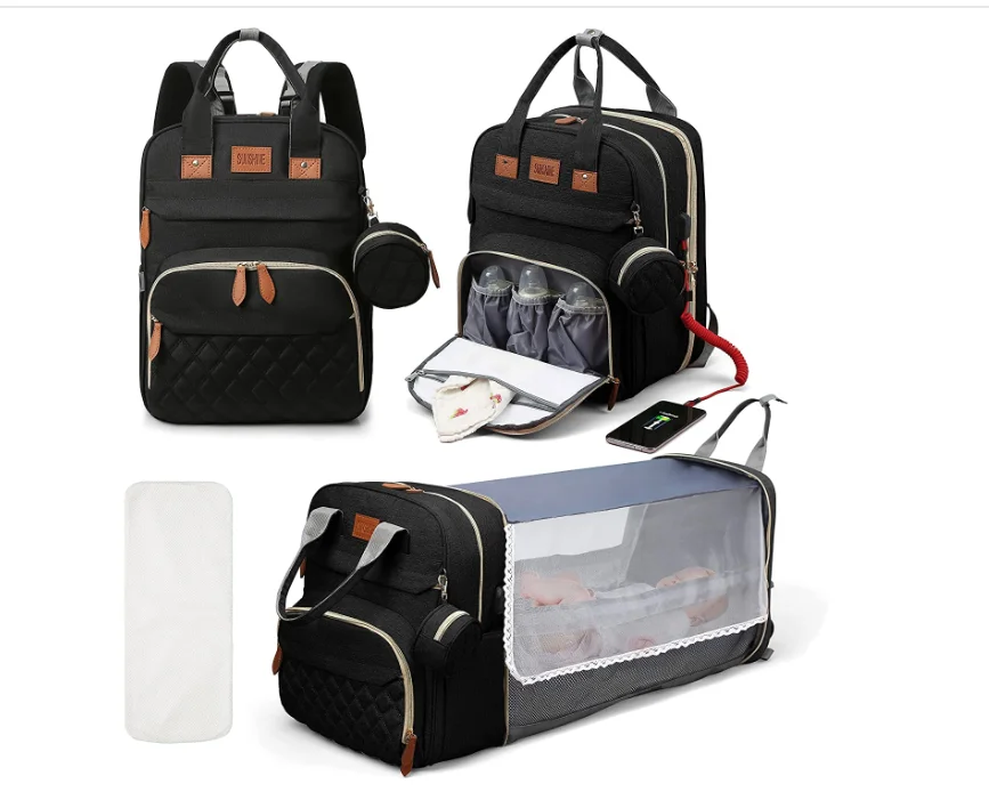 3-in-1 Diaper Bag Backpack with Portable Changing Bed