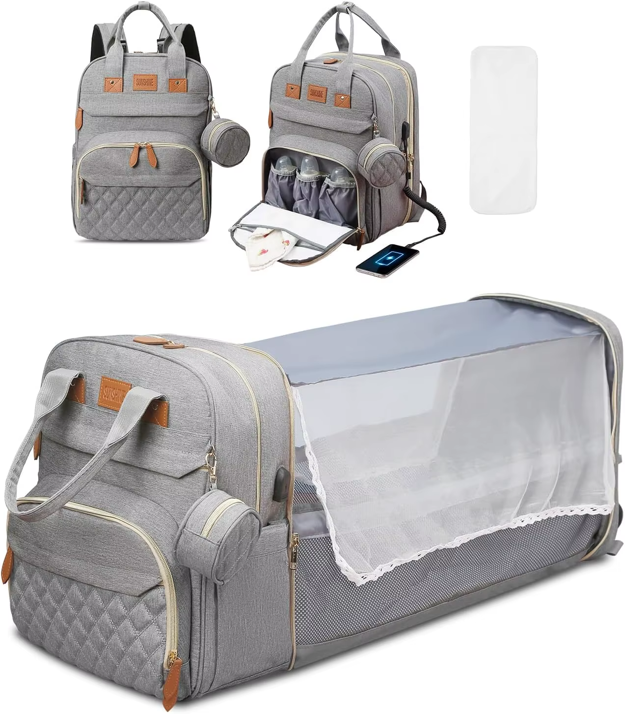 3-in-1 Diaper Bag Backpack with Portable Changing Bed
