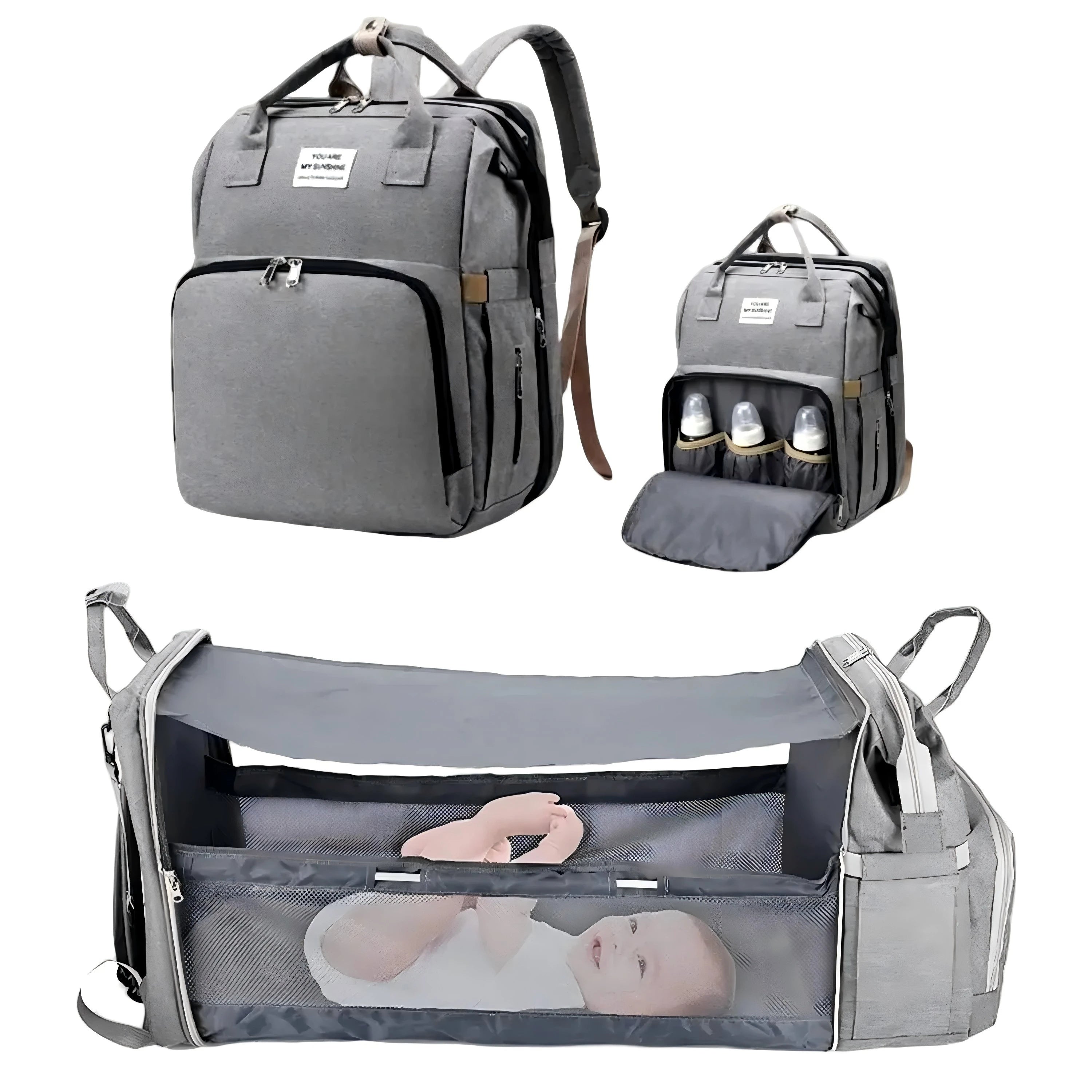 3-in-1 Diaper Bag Backpack with Portable Changing Bed