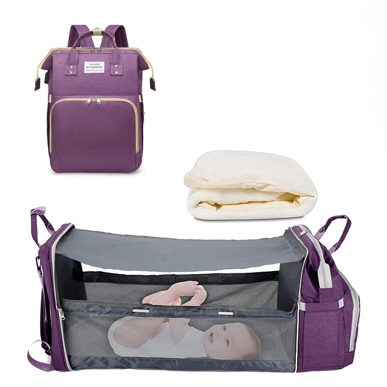 3-in-1 Diaper Bag Backpack with Portable Changing Bed