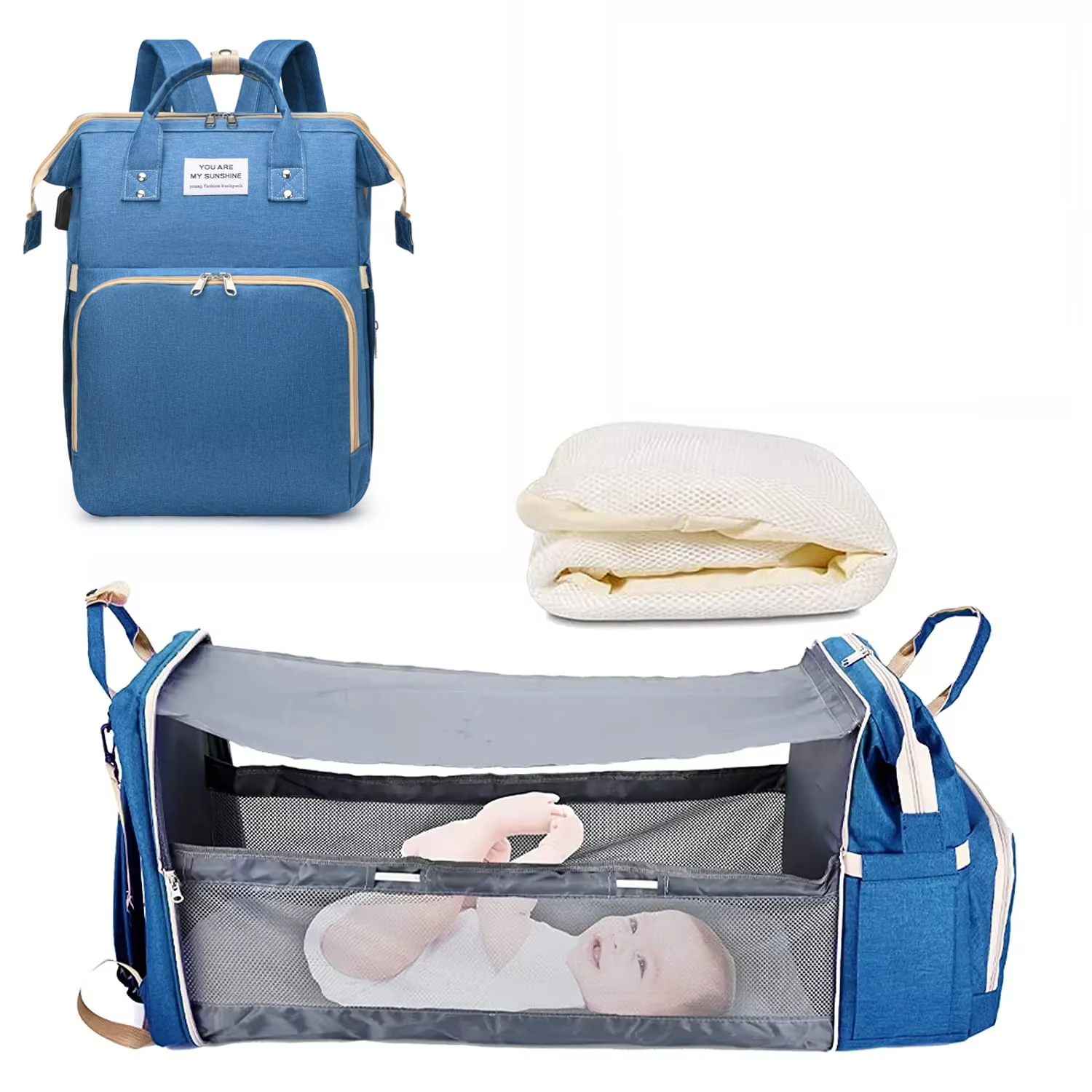 3-in-1 Diaper Bag Backpack with Portable Changing Bed