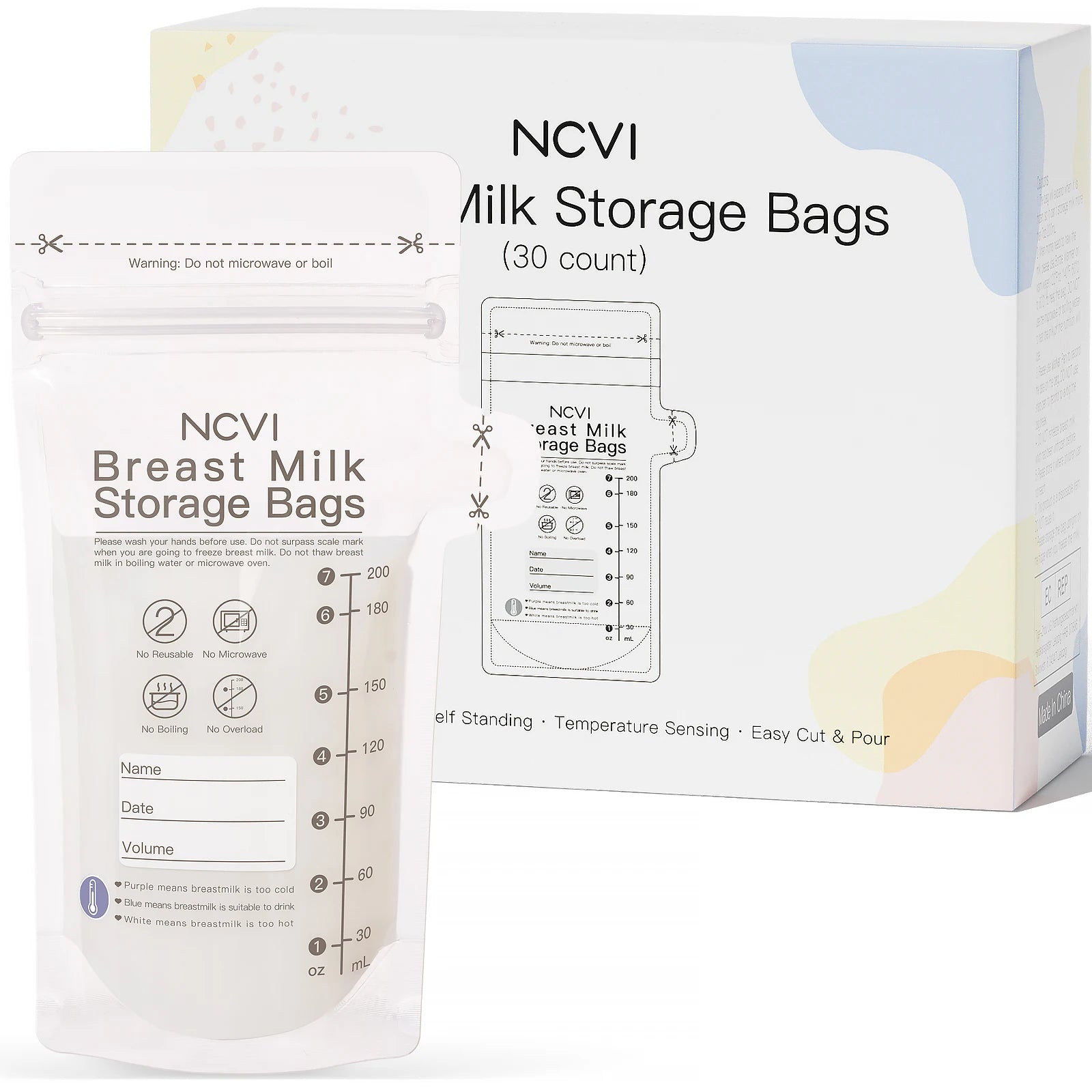Breastmilk Storage Bags, 200Ml Milk Freezer Bags for Breastfeeding,Preservation Bag, Temp-Sensing,Doubled-Sealed,Bpa Free