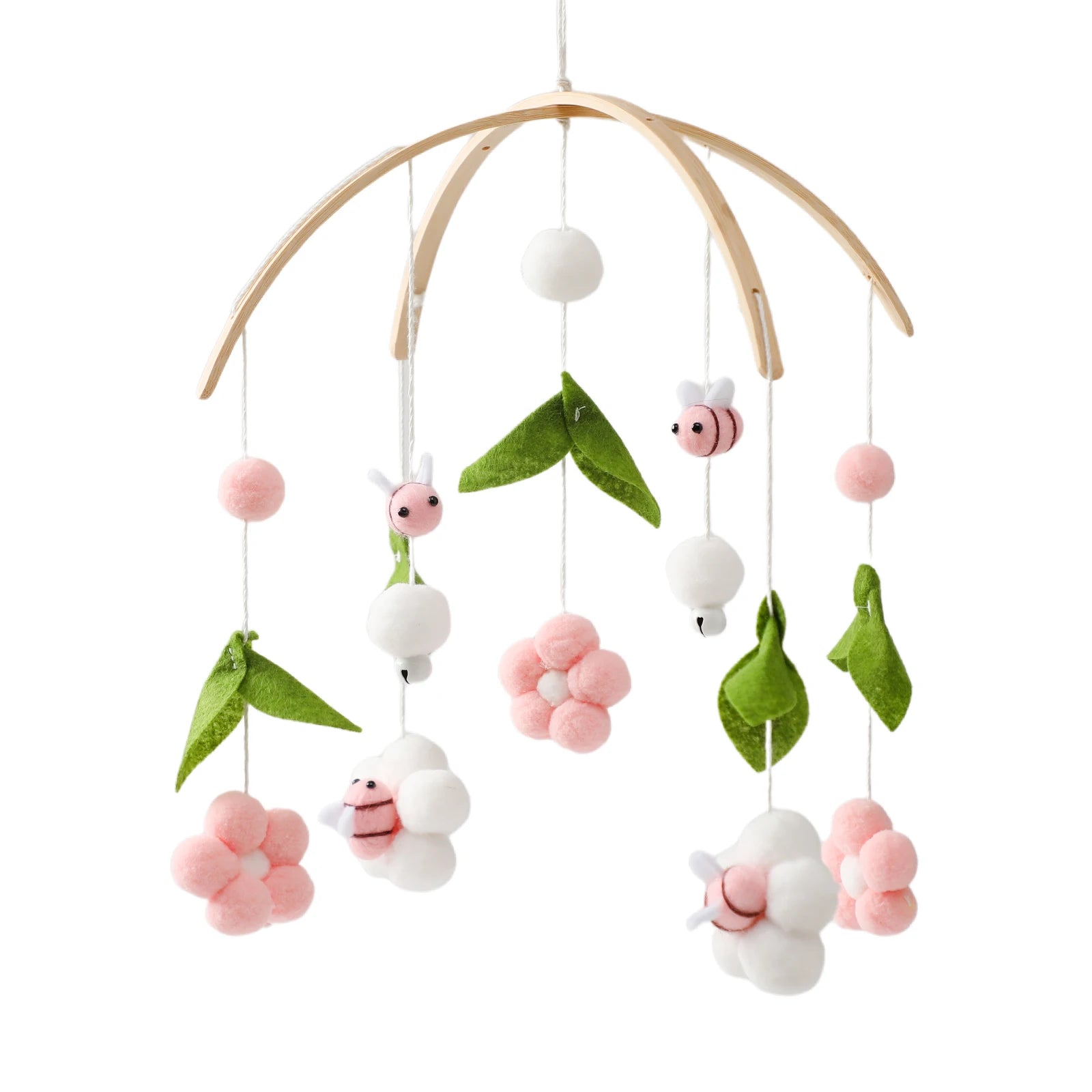 Baby Bed Bell Wood Mobile Toddler Rattles Toys Crib Bell Rattles Boho Style Kids Musical Toys 0-12 Months for Baby Newborn Gifts
