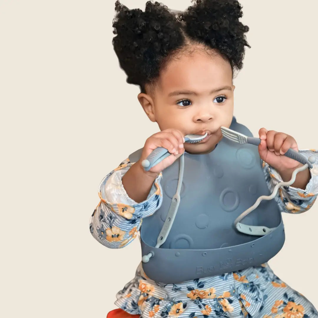 Travel Tether Bib and Utensils Set