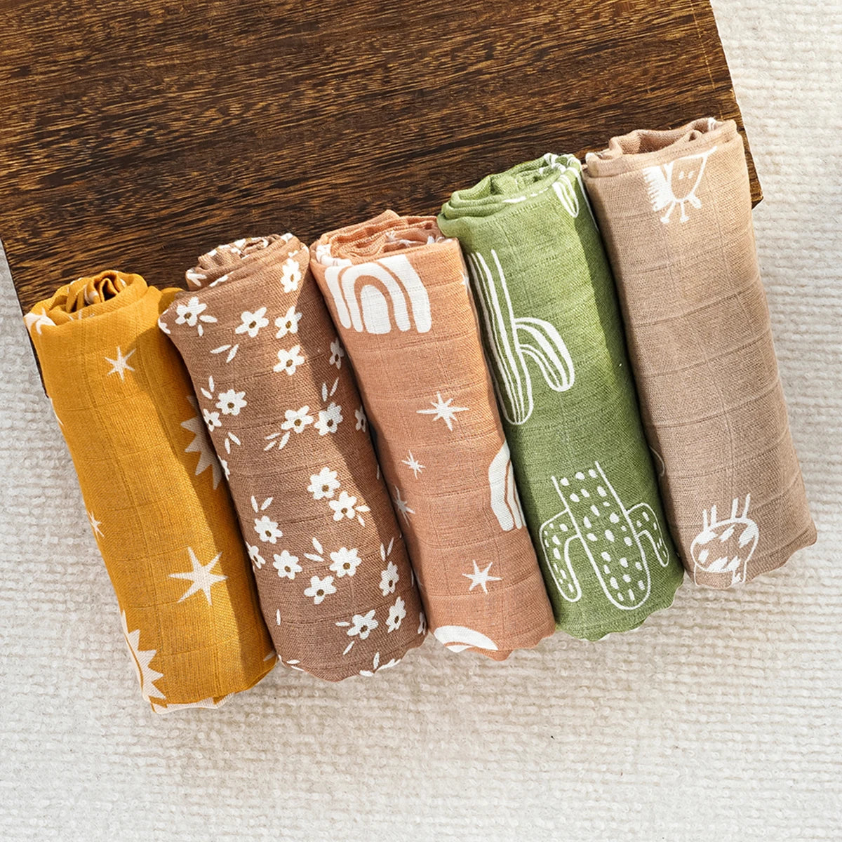 #My Soft Life# 5Pieces Set Bamboo Cotton Swaddle Blanket Baby Bandana Bib Set