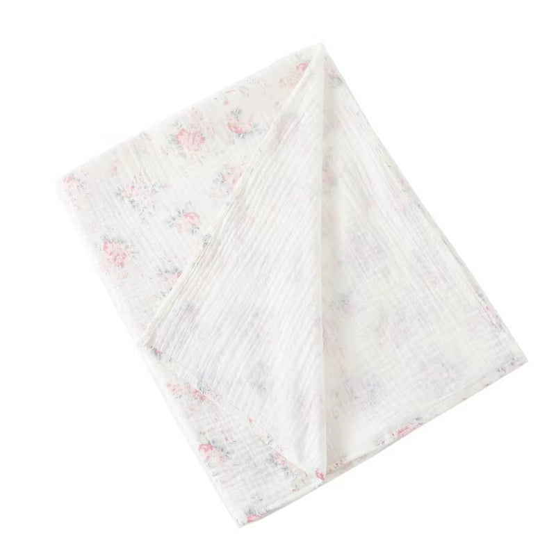 Cotton Swaddle Blanket Baby Blanket Floral Print Muslin Diaper Swaddle New Born Crinkle Fabric Stroller Cover