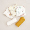 #My Soft Life# 5Pieces Set Bamboo Cotton Swaddle Blanket Baby Bandana Bib Set
