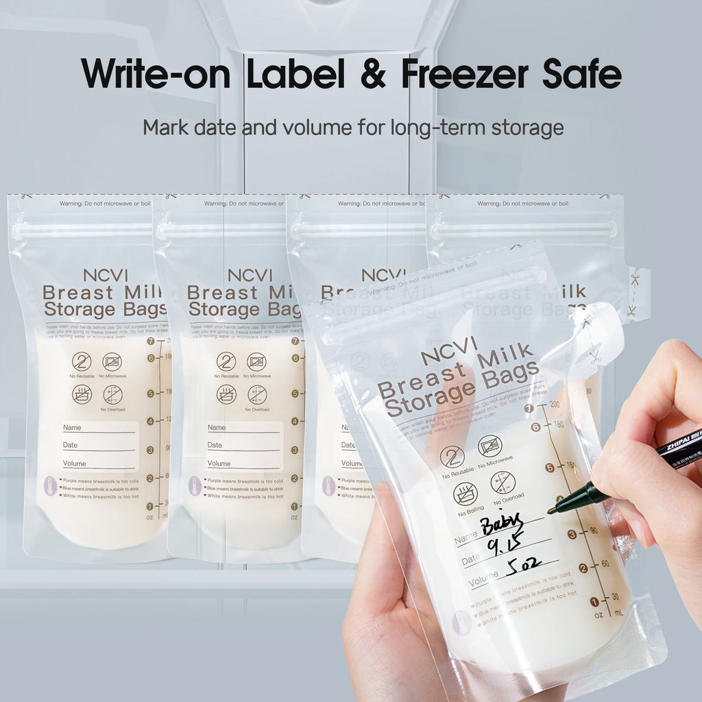 Breastmilk Storage Bags, 200Ml Milk Freezer Bags for Breastfeeding,Preservation Bag, Temp-Sensing,Doubled-Sealed,Bpa Free