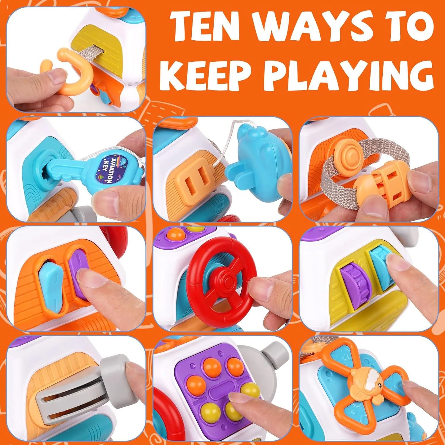 Baby Busy Board Cube 10-In-1 - Montessori Travel Activity Toy
