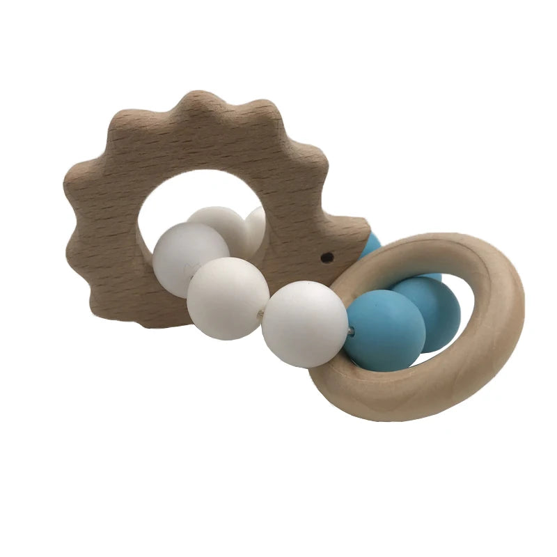 Kissteethe Wooden Baby Bracelet Animal Shaped Jewelry Teething for Organic Wood Silicone Beads Rattle Stroller Accessories Toys