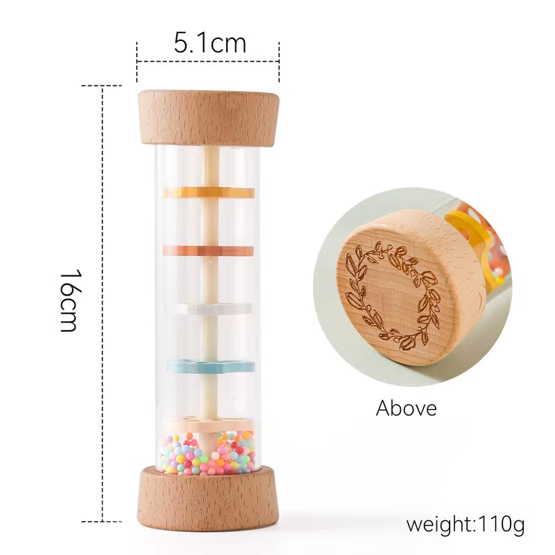 Montessori Wooden Rain Stick Rattle - Baby Sensory Music Toy