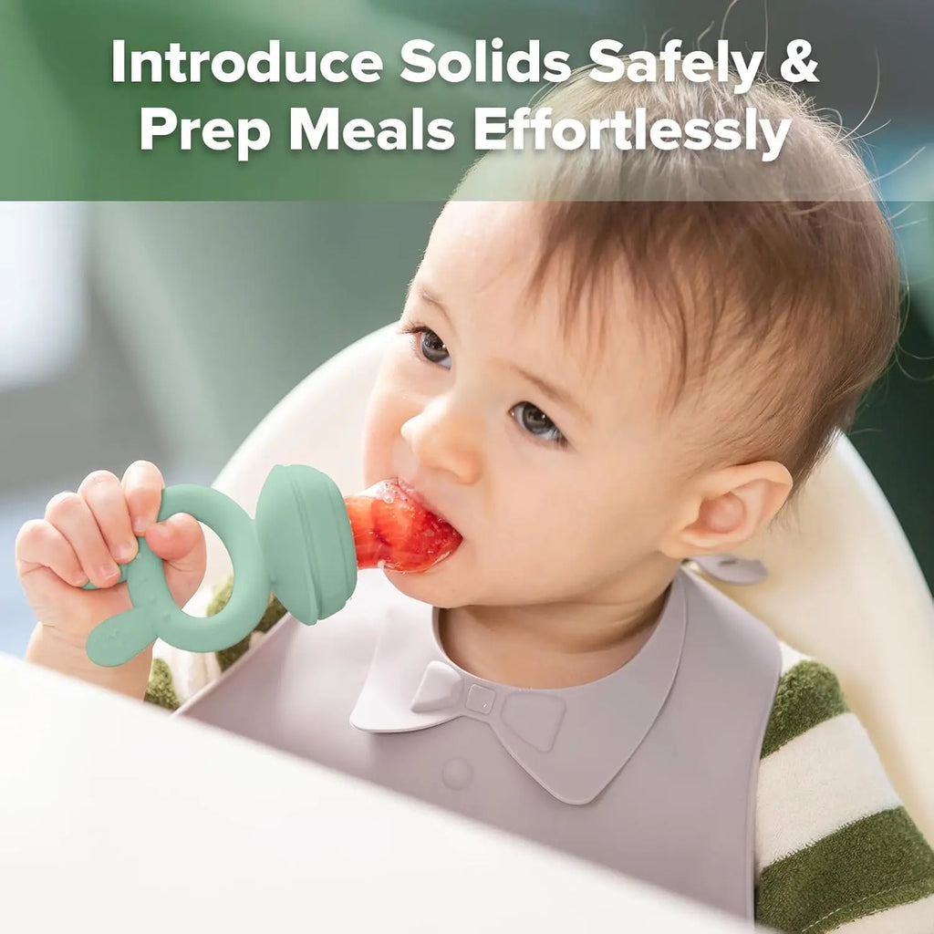 Haakaa Baby Fruit Food Feeder & Mini Freezer Nibble Tray Combo, 4 Month+ (Pea Green)