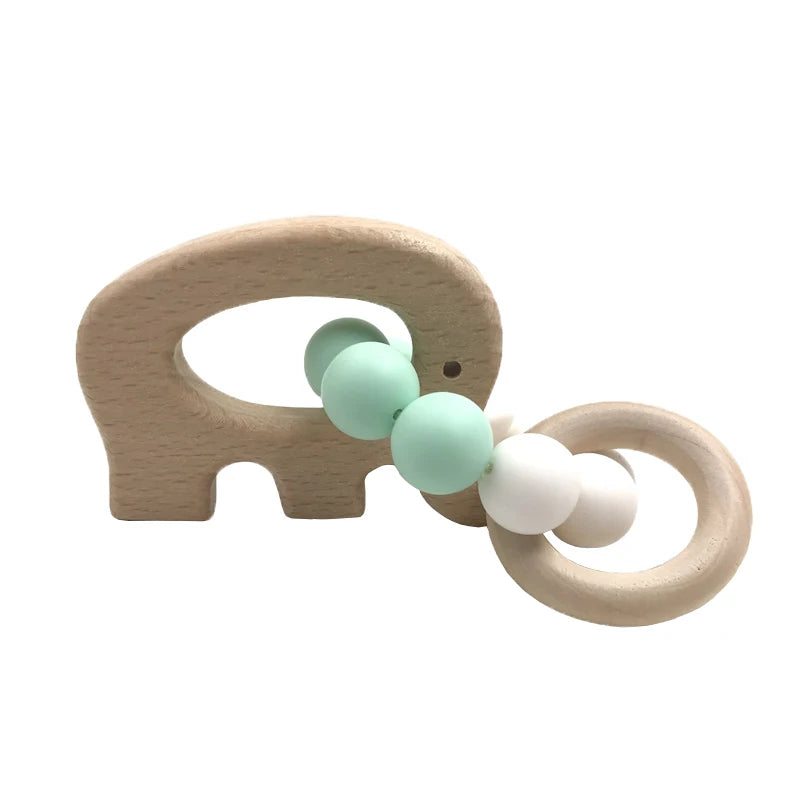 Kissteethe Wooden Baby Bracelet Animal Shaped Jewelry Teething for Organic Wood Silicone Beads Rattle Stroller Accessories Toys