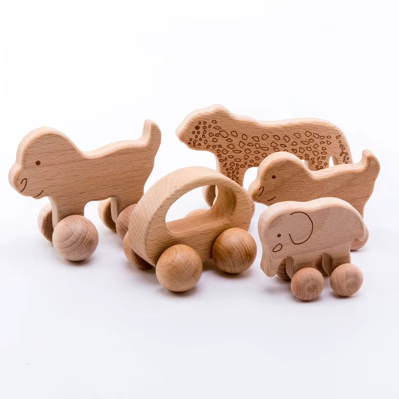 1Pc Organic Beech Wooden Car for Babies BPA Free Montessori Toys Wooden Rattle Brain Game Toys Handmade Crafts Gift Child Block