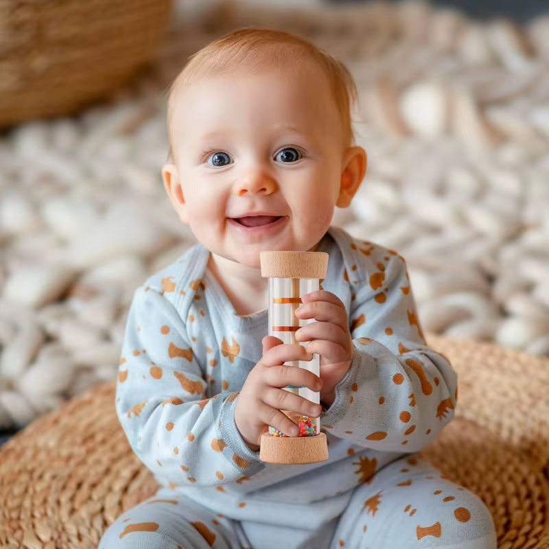 Montessori Wooden Rain Stick Rattle - Baby Sensory Music Toy