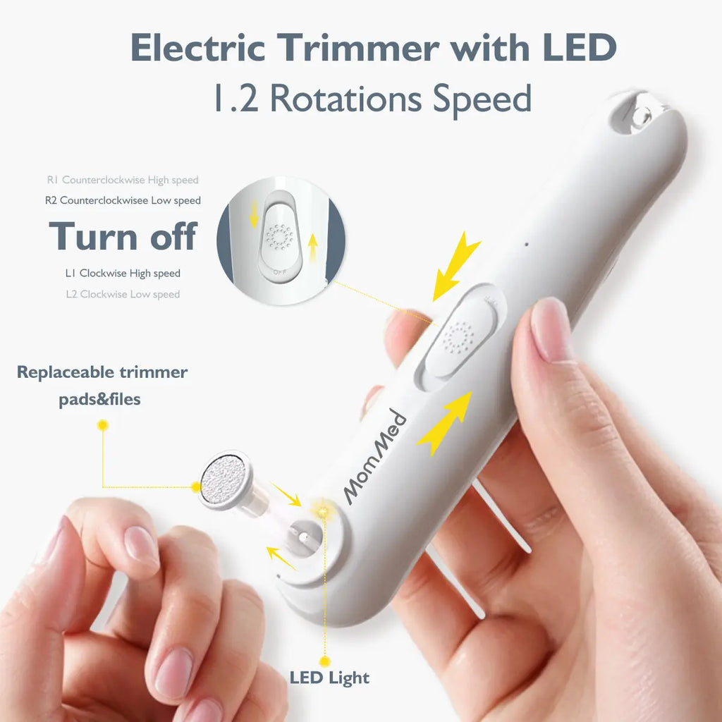Mommed Baby Nail File Electric Nail Trimmer with LED Light