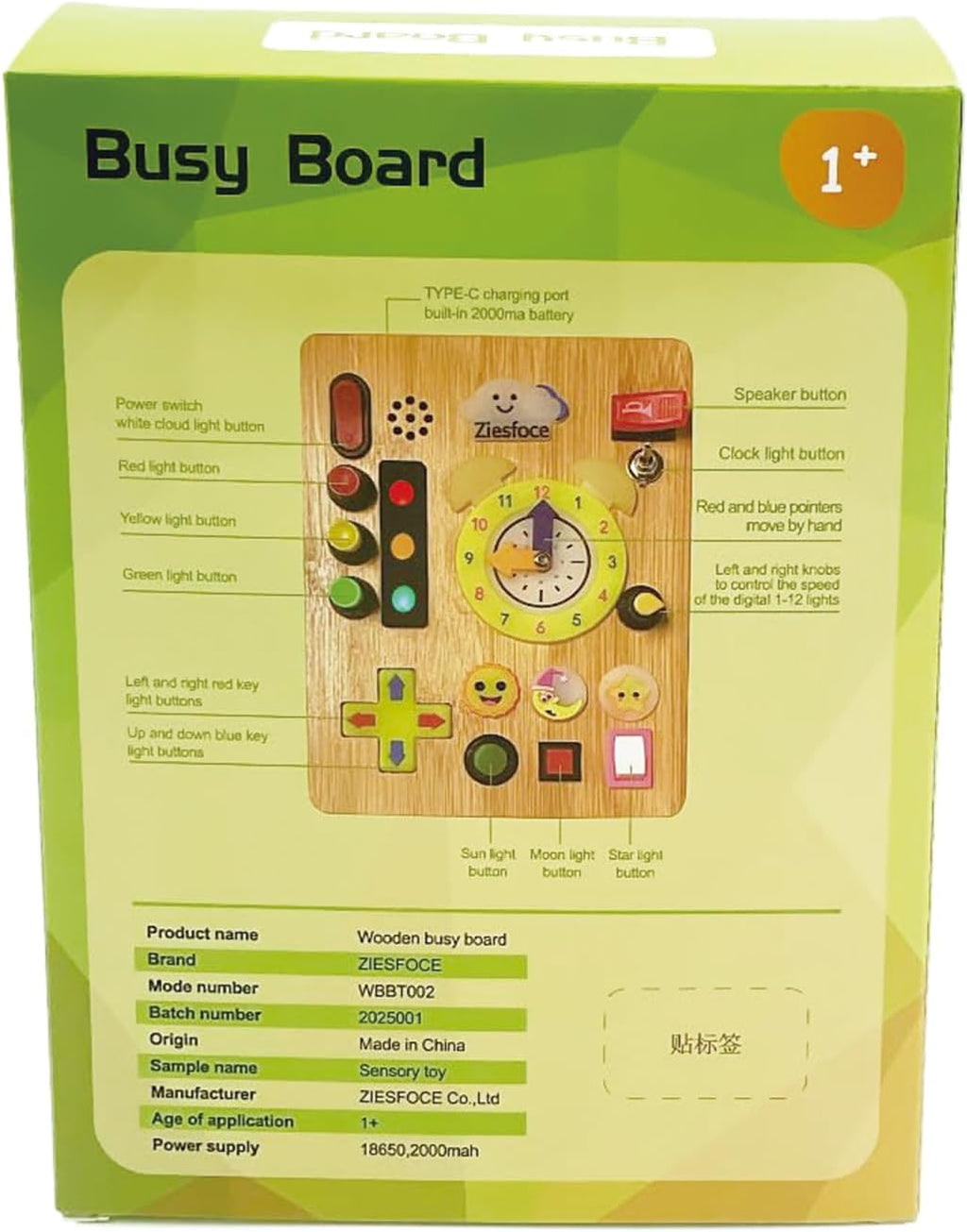 Montessori Toddler Busy Board, Wooden Rechargeable Sensory Board Educational Toy