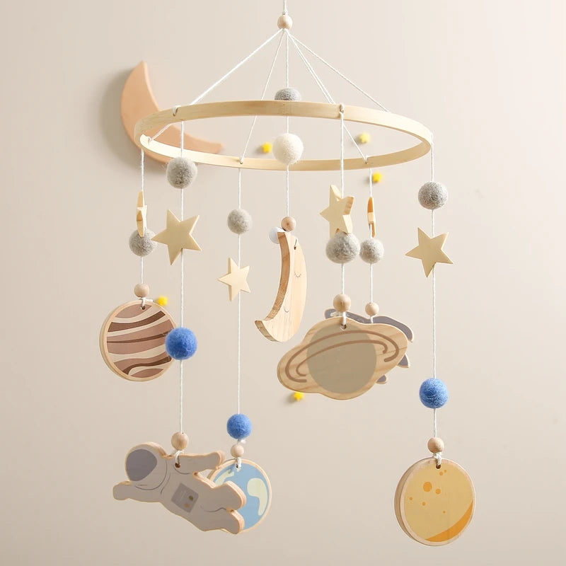 Baby Bed Bell Wood Mobile Toddler Rattles Toys Crib Bell Rattles Boho Style Kids Musical Toys 0-12 Months for Baby Newborn Gifts