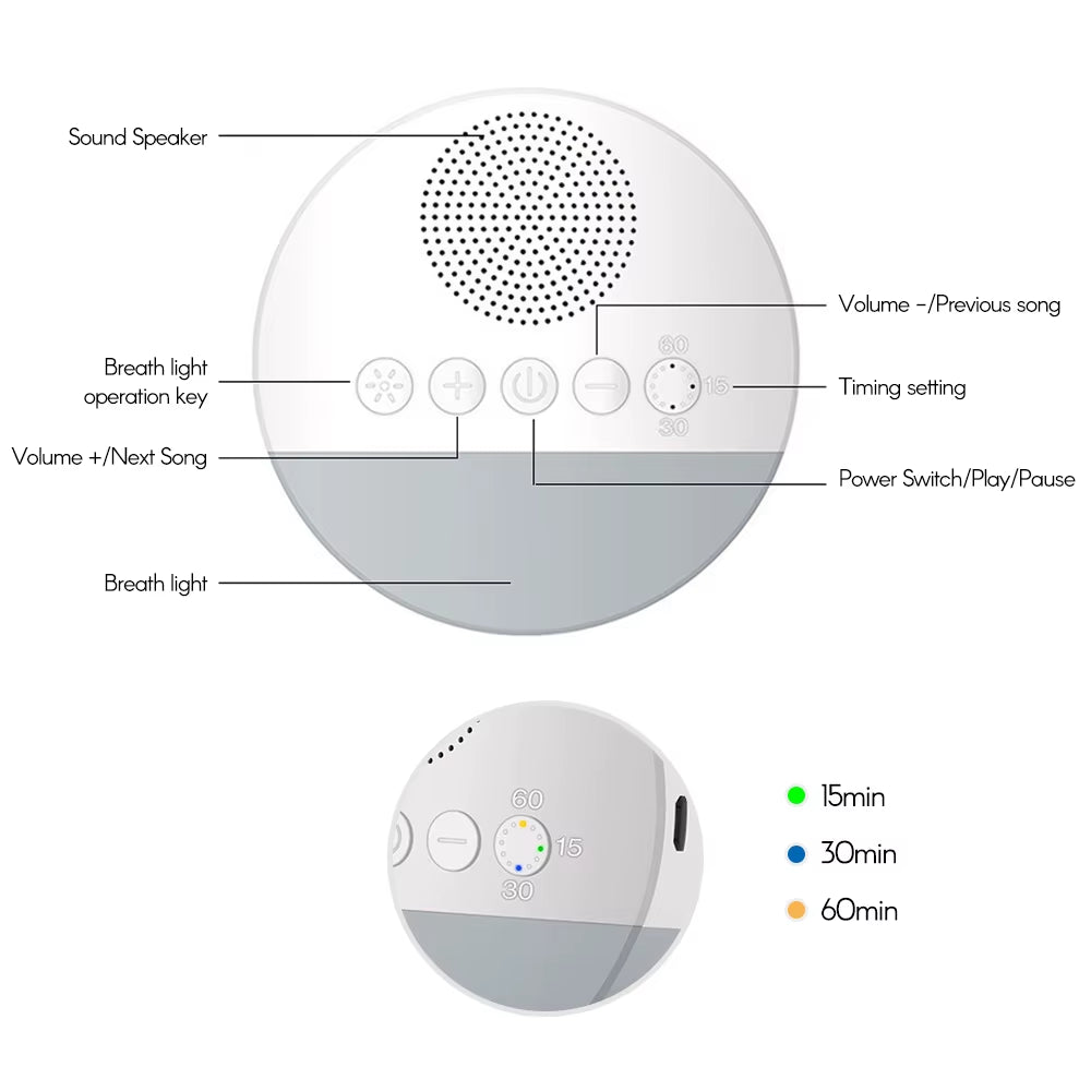 Baby White Noise Machine - Sleep Sound Player with Night Light & Timer